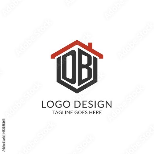 Initial logo DB monogram with home roof hexagon shape design, simple and minimal real estate logo design