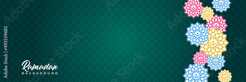 Islamic background, Gift box, lantern, green crescent moon on white. Design concept of ramadan kareem, mawlid, iftar,isra and miraj or eid al fitr adha, copy space text area. Vector illustration