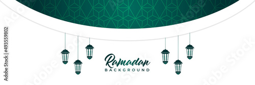 Islamic background, Gift box, lantern, green crescent moon on white. Design concept of ramadan kareem, mawlid, iftar,isra and miraj or eid al fitr adha, copy space text area. Vector illustration