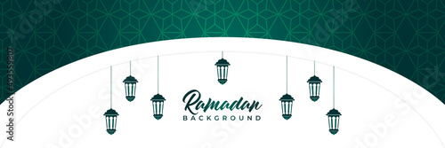 Islamic background, Gift box, lantern, green crescent moon on white. Design concept of ramadan kareem, mawlid, iftar,isra and miraj or eid al fitr adha, copy space text area. Vector illustration