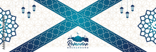 Islamic background, Gift box, lantern, blue crescent moon on white Fototapet