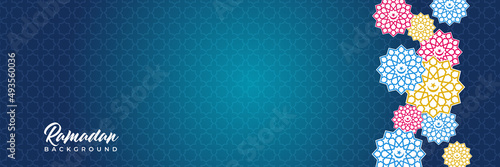 Islamic background, Gift box, lantern, blue crescent moon on white. Design concept of ramadan kareem, mawlid, iftar,isra and miraj or eid al fitr adha, copy space text area. Vector illustration