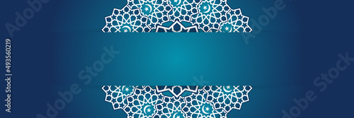 Islamic background, Gift box, lantern, blue crescent moon on white. Design concept of ramadan kareem, mawlid, iftar,isra and miraj or eid al fitr adha, copy space text area. Vector illustration