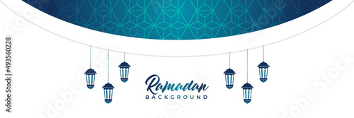 Islamic background, Gift box, lantern, blue crescent moon on white. Design concept of ramadan kareem, mawlid, iftar,isra and miraj or eid al fitr adha, copy space text area. Vector illustration