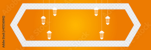 Islamic background, Gift box, lantern, fresh crescent moon on white. Design concept of ramadan kareem, mawlid, iftar,isra and miraj or eid al fitr adha, copy space text area. Vector illustration