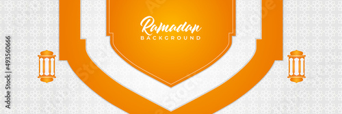 Islamic background, Gift box, lantern, fresh crescent moon on white. Design concept of ramadan kareem, mawlid, iftar,isra and miraj or eid al fitr adha, copy space text area. Vector illustration