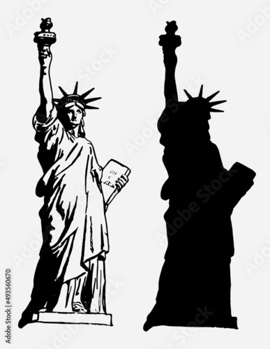 STATUE OF LIBERTY LINE AND SILHOUETTE ILLUSTRATION VECTOR