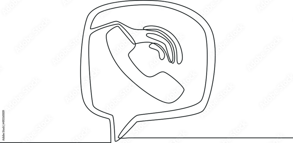 Simple continuous line drawing a calling icon in social media application. Draw in black and white background. Vector illustration. Simple continuous line drawing a calling icon in social media application. Draw in black and white background. Vector illustration.