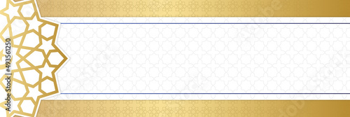 Islamic background, Gift box, lantern, white gold crescent moon on white. Design concept of ramadan kareem, mawlid, iftar,isra and miraj or eid al fitr adha, copy space text area. Vector illustration