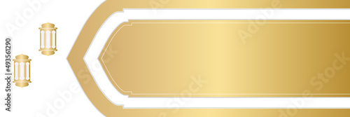 Islamic background, Gift box, lantern, white gold crescent moon on white. Design concept of ramadan kareem, mawlid, iftar,isra and miraj or eid al fitr adha, copy space text area. Vector illustration