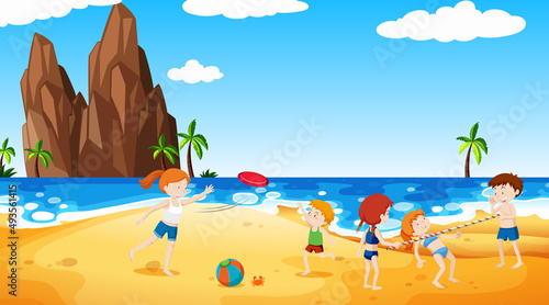 Scene with people on the beach