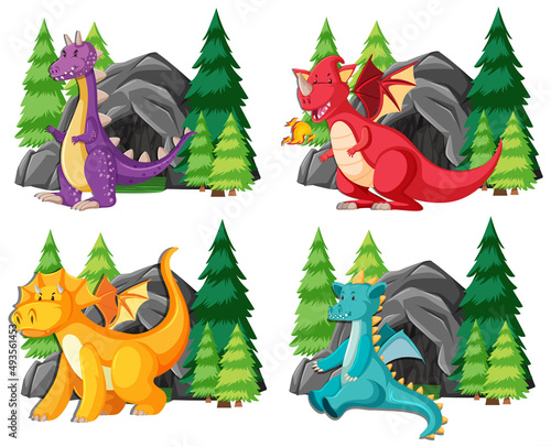Set of dragons by big cave