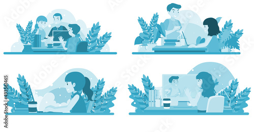 People working at coworking space simple flat design