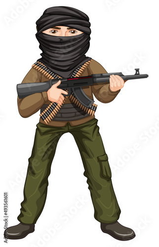 Terrorist holding rifle gun
