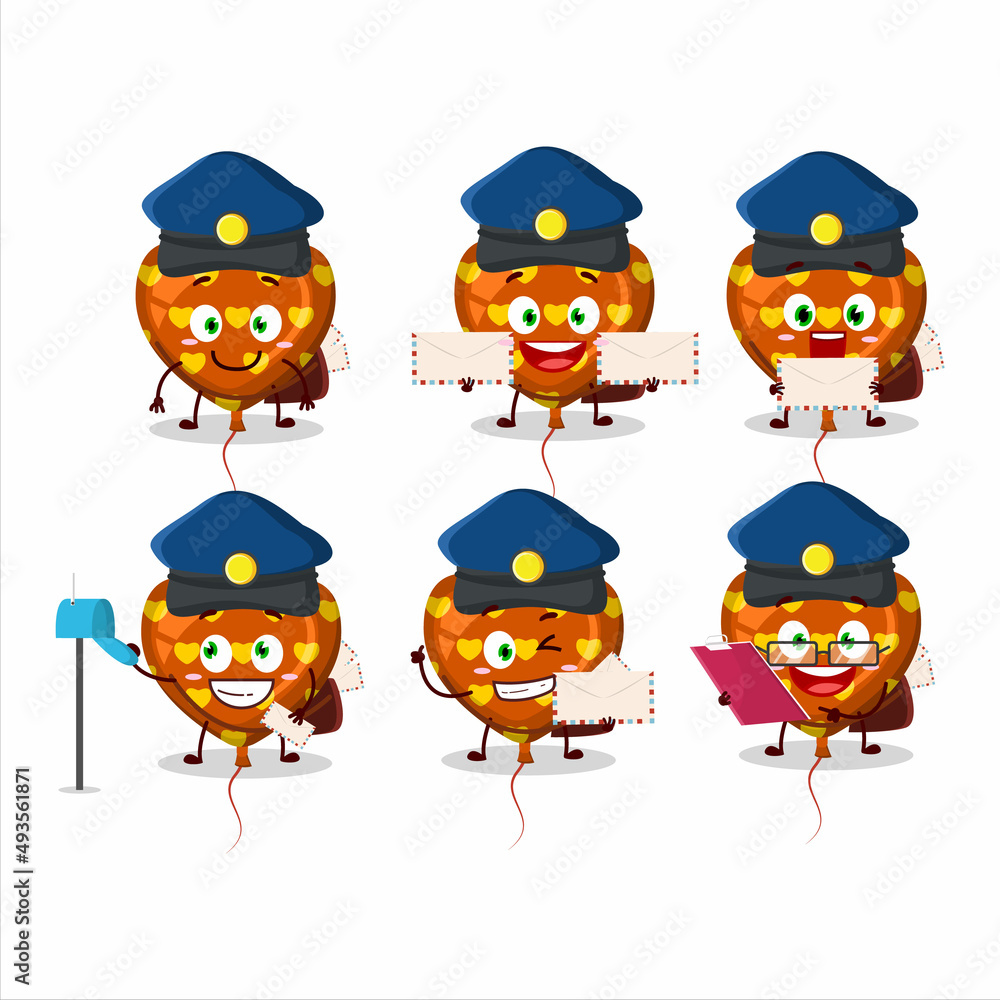 A picture of cheerful orange love balloon postman cartoon design concept A picture of cheerful orange love balloon postman cartoon design concept