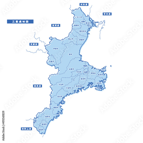三重県地図 シンプル淡青 市区町村