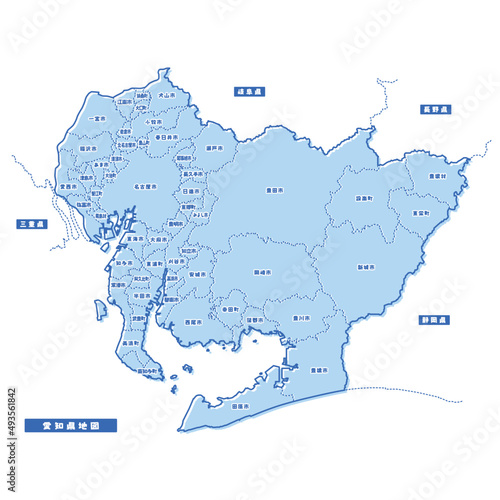 愛知県地図 シンプル淡青 市区町村