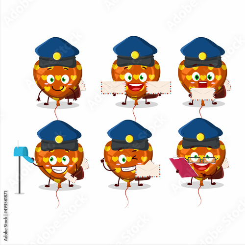 A picture of cheerful orange love balloon postman cartoon design concept