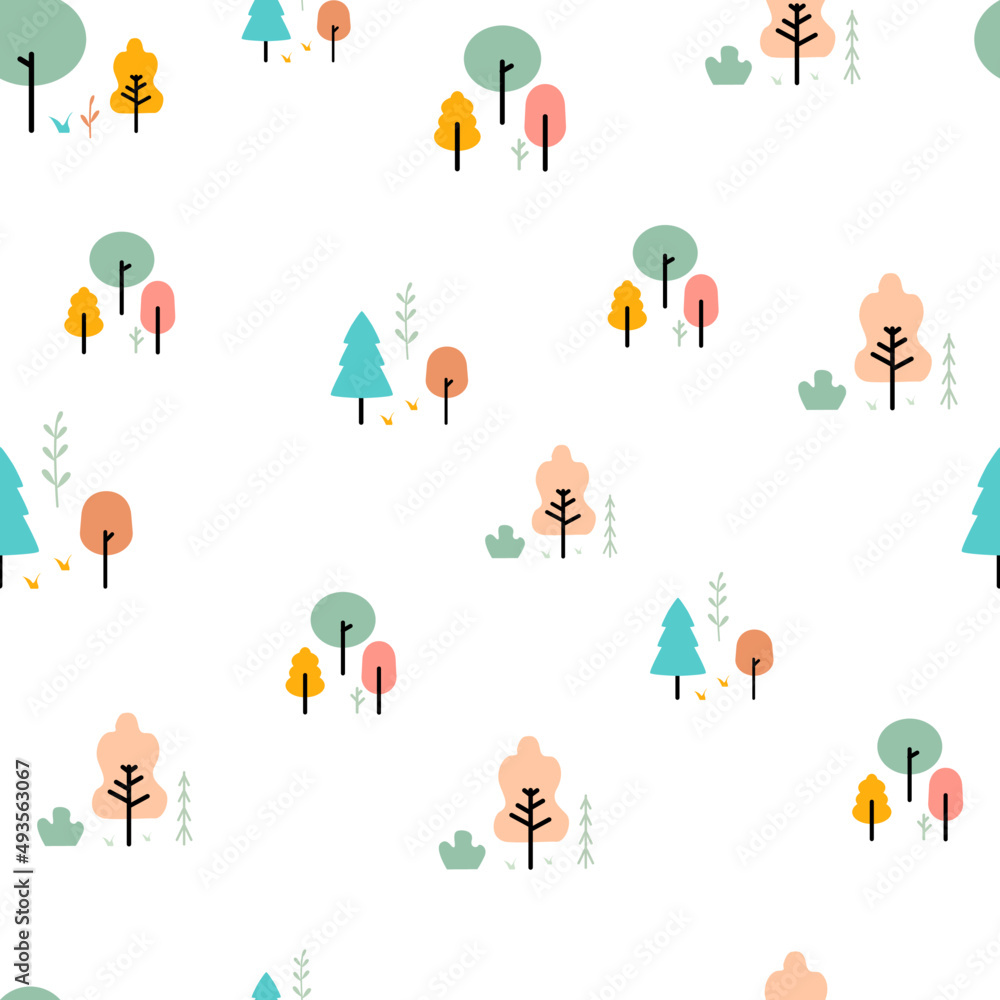 Fototapeta premium cute baby seamless pattern on white background with tree and leaves element