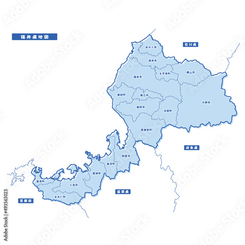 福井県地図 シンプル淡青 市区町村