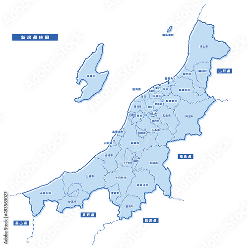新潟県地図 シンプル淡青 市区町村