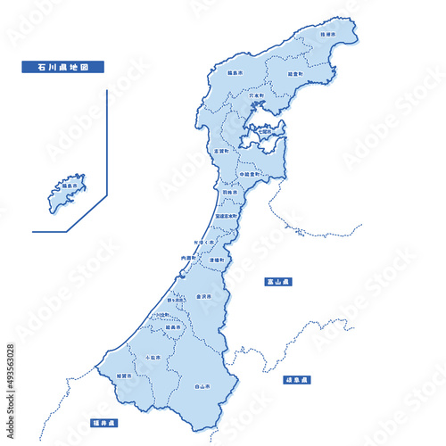 石川県地図 シンプル淡青 市区町村