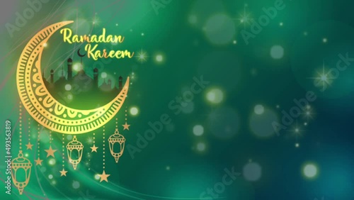 Ramadan Kareem. The holy month of the Muslims is Ramadan. Gold colored moon, star, lantern symbolizing the month of Ramadan. 