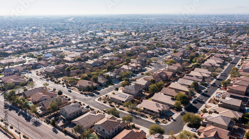 Afternoon aerial view of sprawling suburban single family housing in Peoria, Arizona, USA. photo