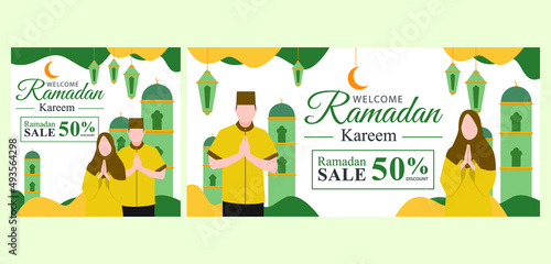 Ramadan Kareem Sale Banner with Islamic Ornament on White Background