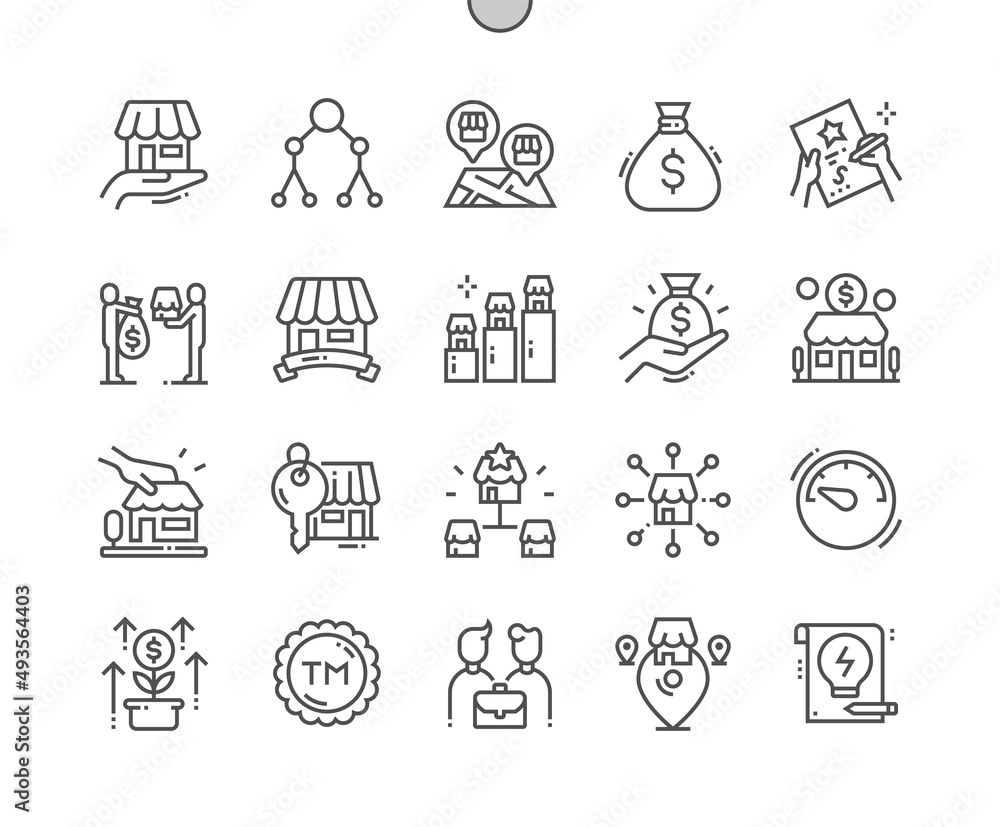 Franchise. Investing, headquarters and business concept. Branch locations. Pixel Perfect Vector Thin Line Icons. Simple Minimal Pictogram Franchise. Investing, headquarters and business concept. Branch locations. Pixel Perfect Vector Thin Line Icons. Simple Minimal Pictogram