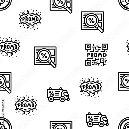 Promo And Advertising Coupon Vector Seamless Pattern Thin Line Illustration
