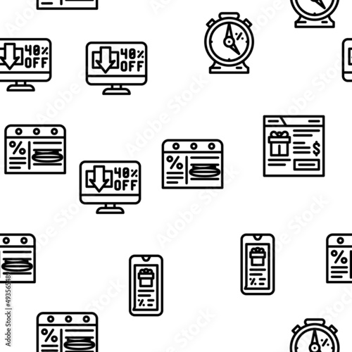 Promo And Advertising Coupon Vector Seamless Pattern Thin Line Illustration