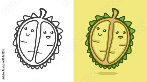Illustration vector graphic cartoon character of cute durian in kawaii doodle style. Suitable for coloring book.