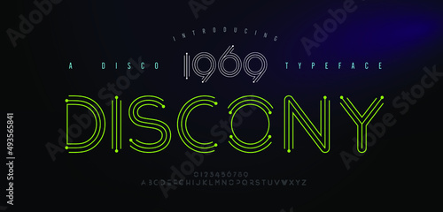 Disco retro alphabet fontsand number. Typography modern minimal urban digital neon disco future creative logo font. vector illustration