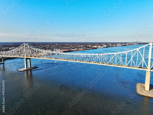 Aerial Drone view of Commodore Barry Bridge Connecting Pennsylvania and New Jersey