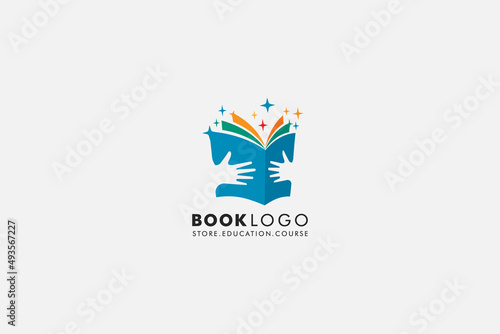 hand keep Open Book. Logo Education Flat Vector logo Design