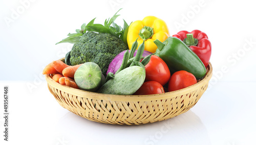 Assorted organic vegetables  in basket 