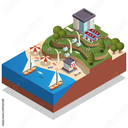 Seacoast. Isometric. Isolated on white background. Vector illustration. 
