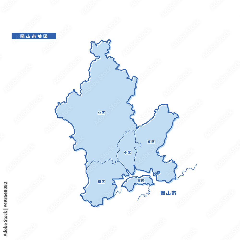 岡山市地図 シンプル淡青 市区町村