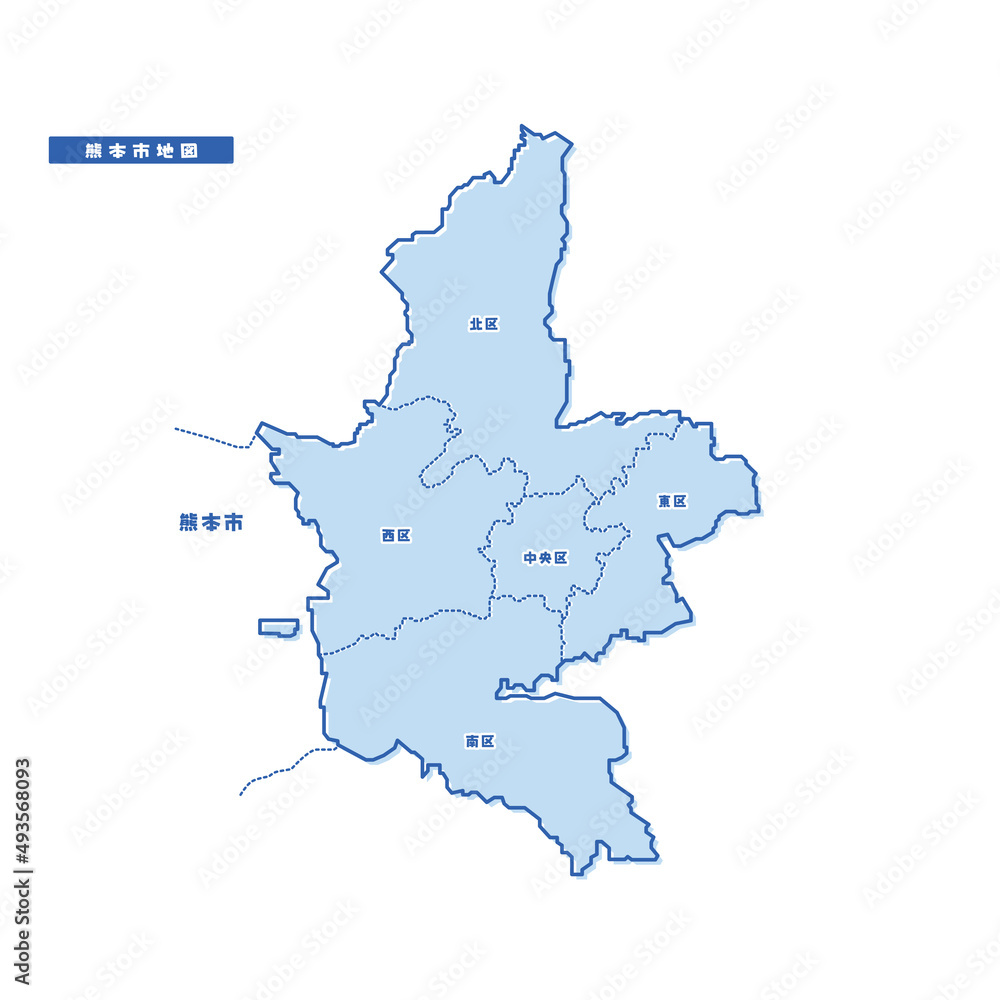 Fototapeta premium 熊本市地図 シンプル淡青 市区町村