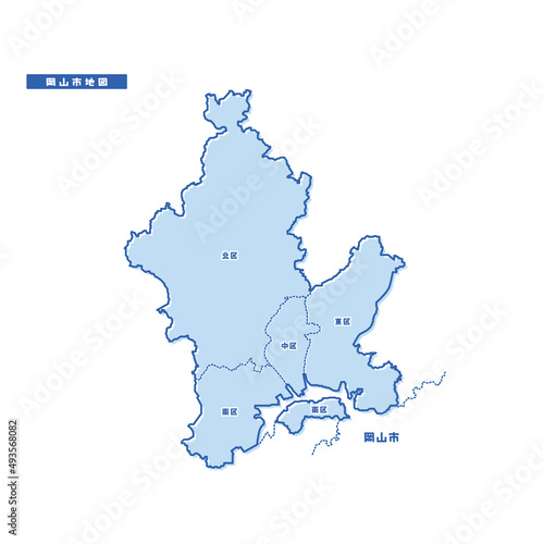岡山市地図 シンプル淡青 市区町村