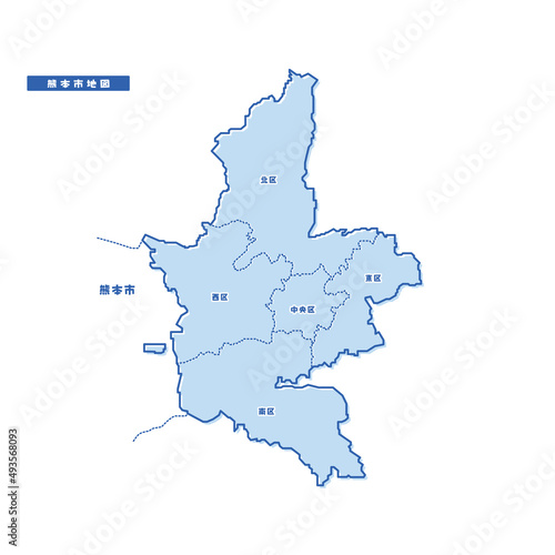 熊本市地図 シンプル淡青 市区町村