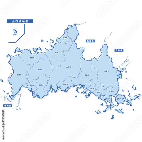 山口県地図 シンプル淡青 市区町村