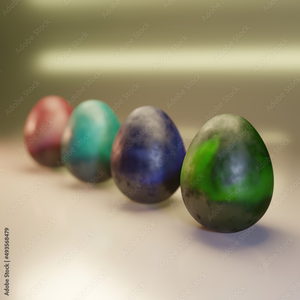 four colorful easter eggs - 3d render illustration four colorful easter eggs - 3d render illustration