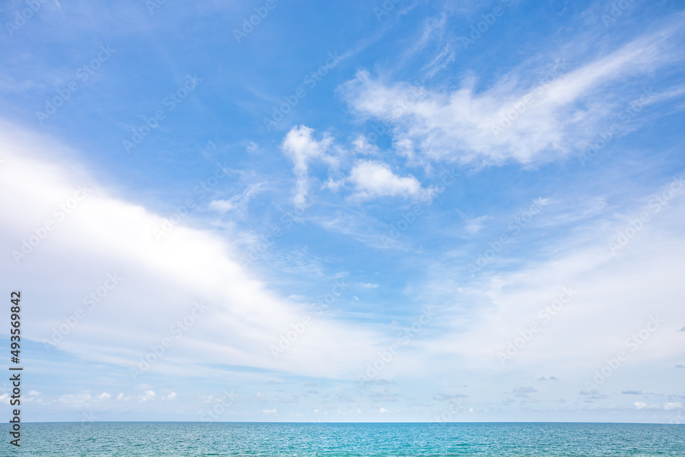 Sea or ocean water with blue sky and white clouds.