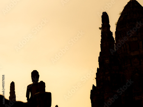 Silhouette Ancient Buddha Statue and Temple