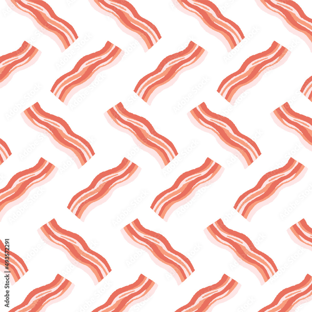Hand drawn illustration of bacon pattern on white background. Vector texture. Cartoon style. Hand drawn illustration of bacon pattern on white background. Vector texture. Cartoon style.