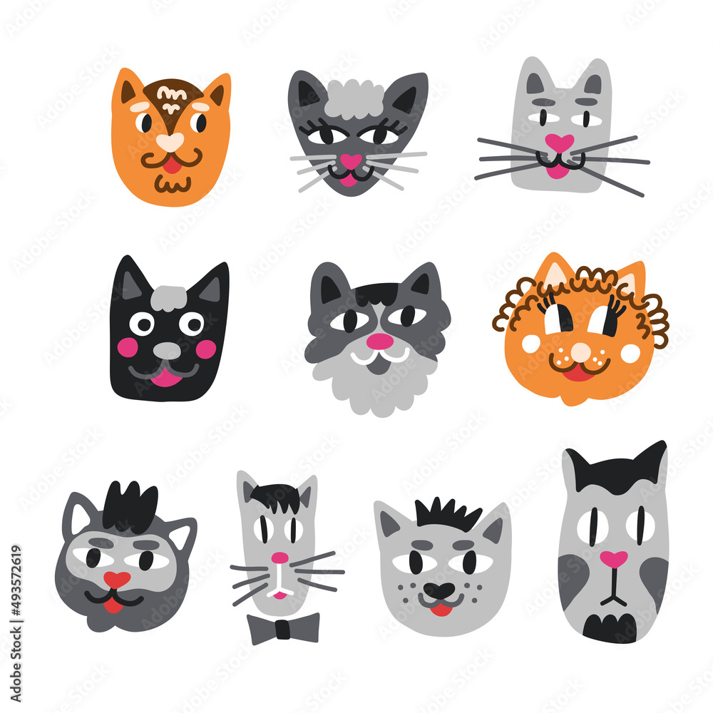 Collection of cute cat faces Collection of cute cat faces