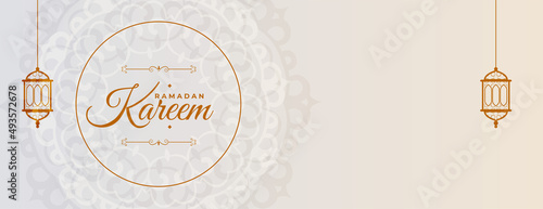 white ramadan kareem eid islamic greeting with hanging lantern