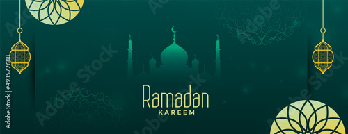 green ramadan kareem eid festival arabic banner design